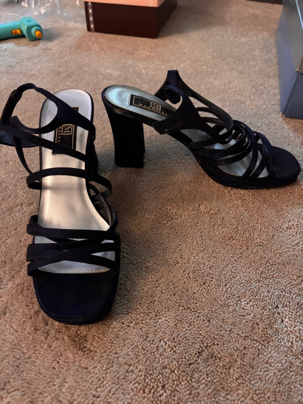 Navy Strappy Block Heel Sandals